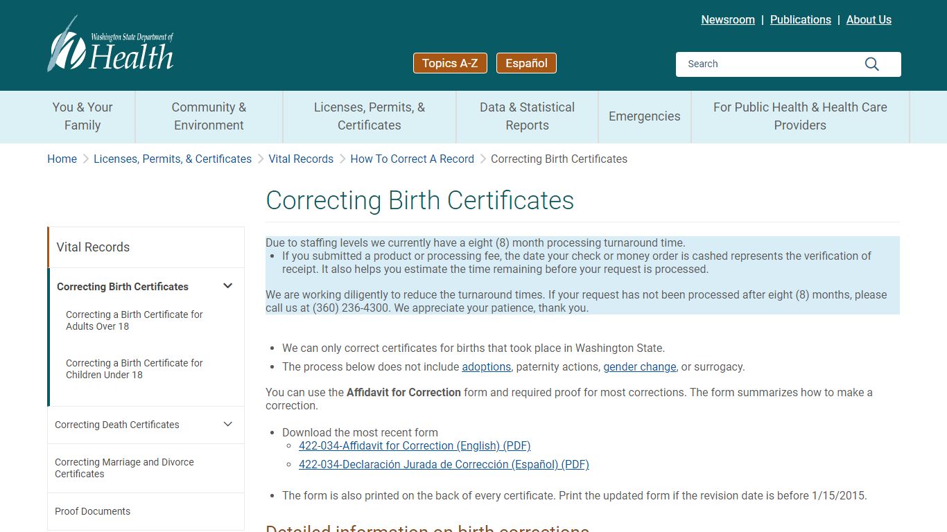 Correcting Birth Certificates | Washington State Department of Health